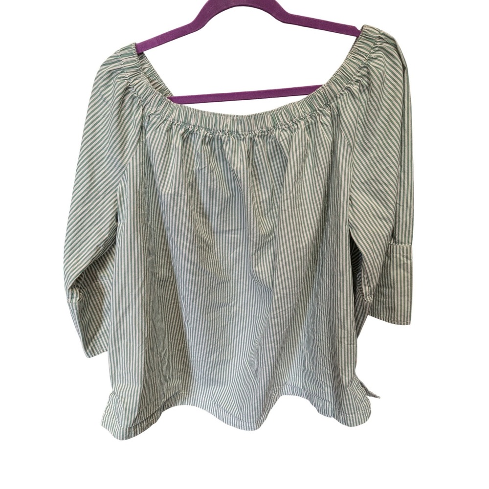 Free Assembly Green White Striped Off Shoulder Blouse 3/4 Sleeve XXXL Plus Size
